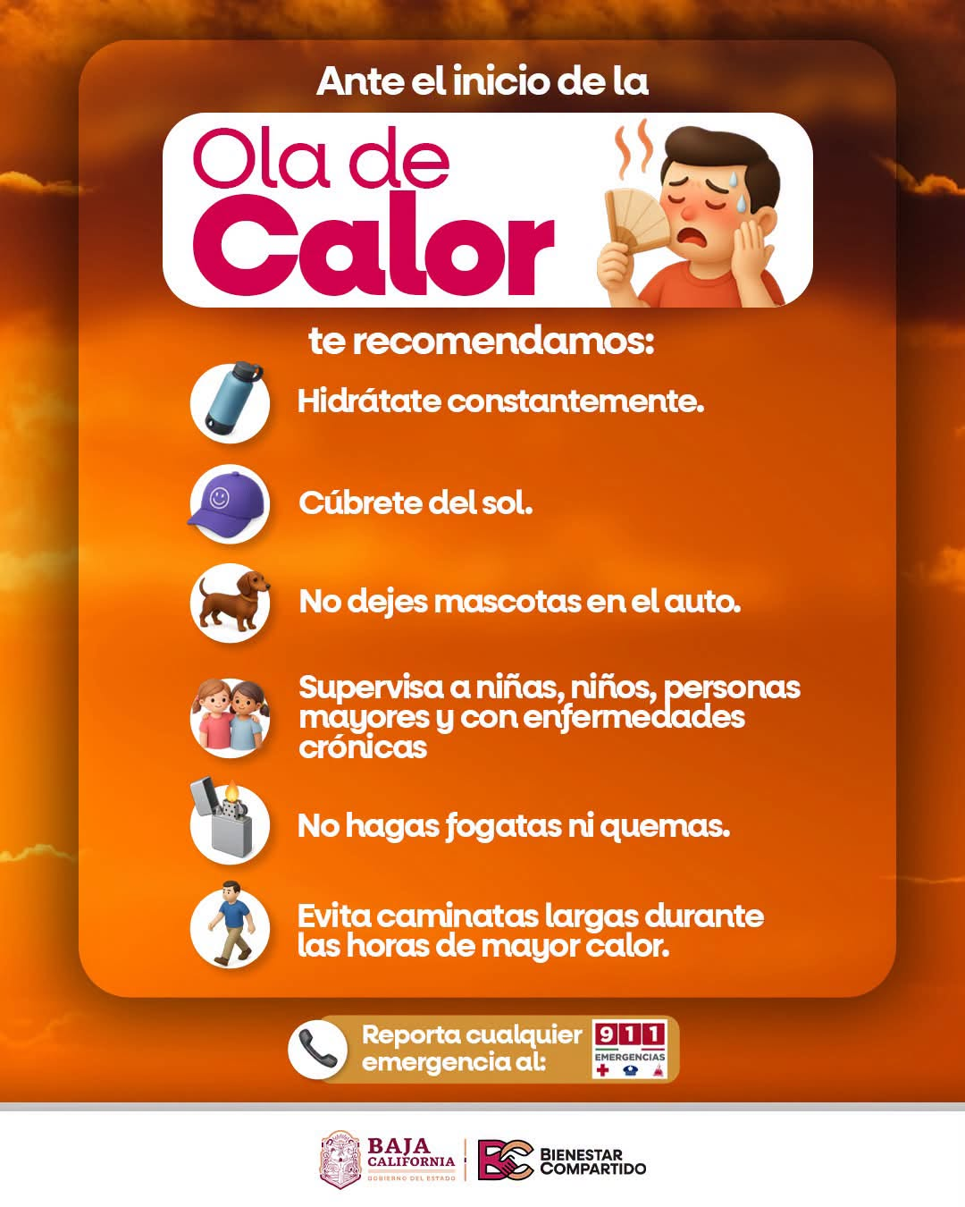 Exhortan a la población a prevenir golpes de calor por altas temperaturas en Baja California
